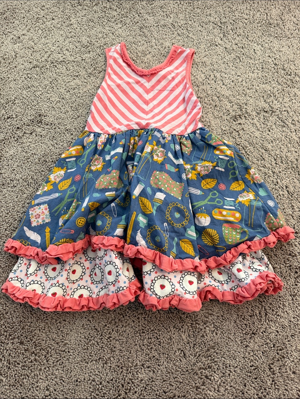 Matilda Jane Coral Stripe & Navy Floral Tiered Dress for Girls